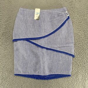 J. McLaughlin Linen Skirt Womens 2 White Navy Stripe Fringe Mallorca Beachy